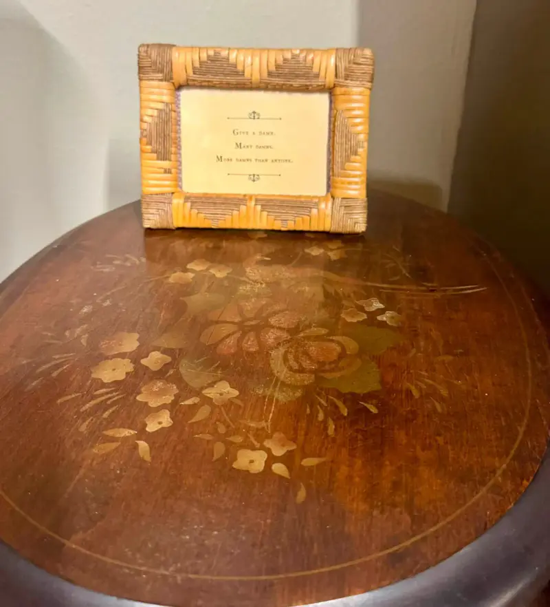 Round table top with floral wood marquetry
